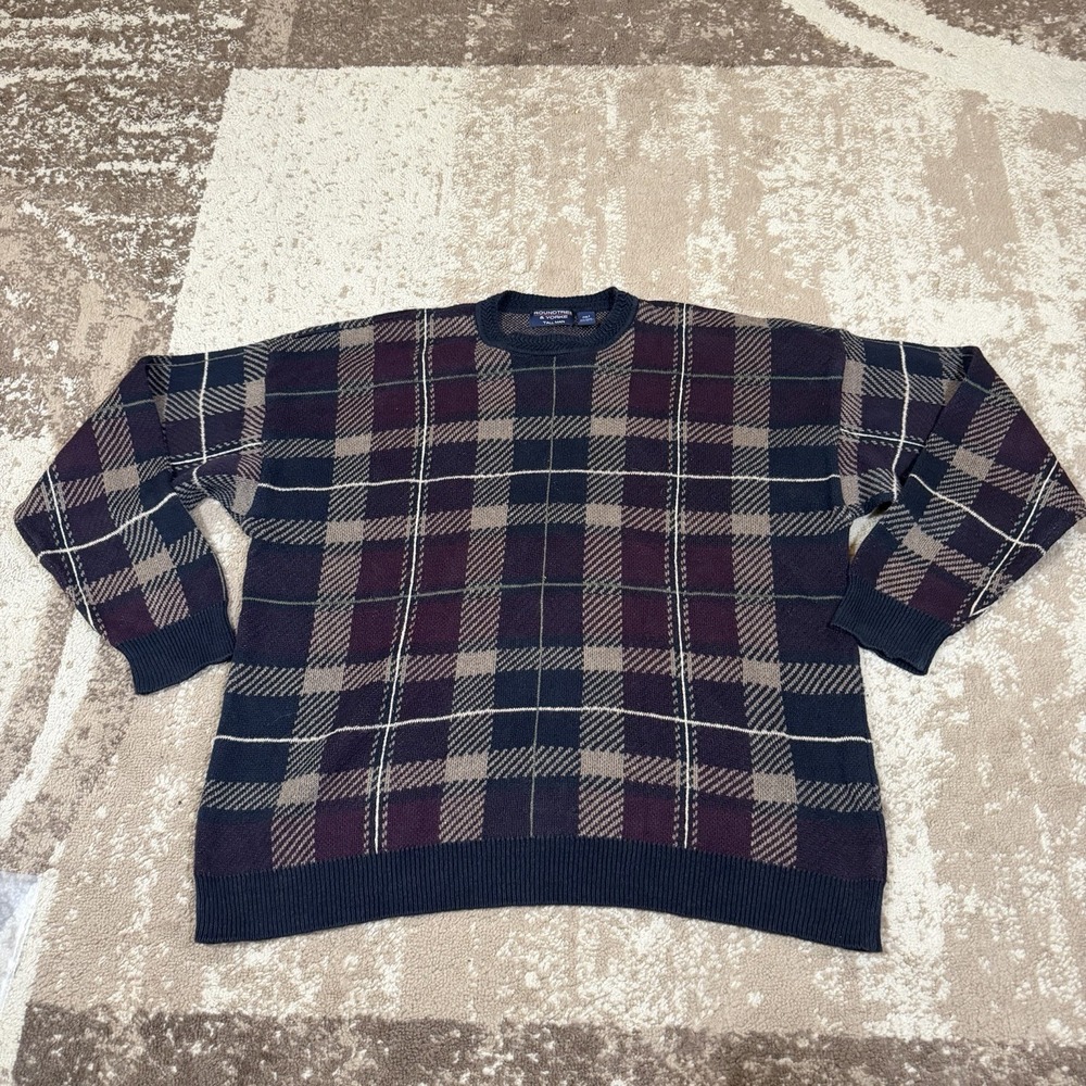 Roundtree & Yorke Sweater Mens 2XLT Tall Tartan Plaid Crewneck Knit Pullover